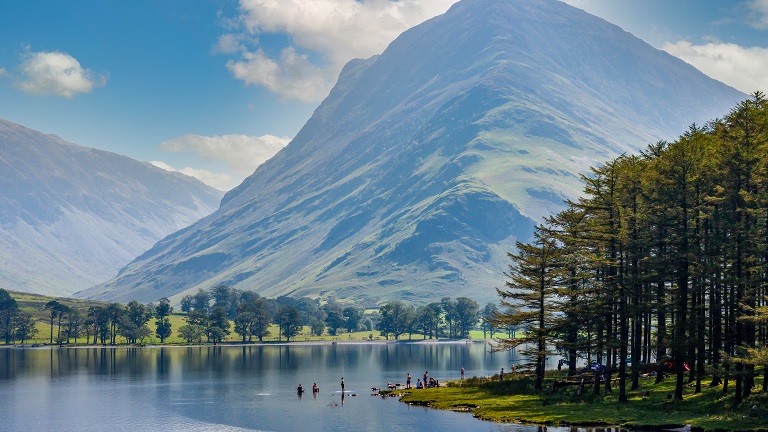 A view of Buttermere with a large fell in the background, one of the most beautiful lakes in the Lake District National Park and the UK